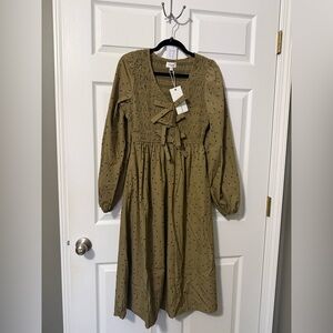 Anniewear NWT Olive Long Sleeve Midi Dress with Polka Dots- S